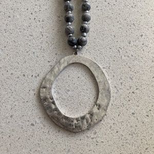 NWT | Pomina Semi-Precious Matte Stone, Hammered Silver Pendant Necklace | 18"